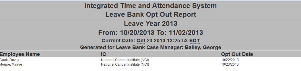 ITAS Leave Bank Opt Out Report